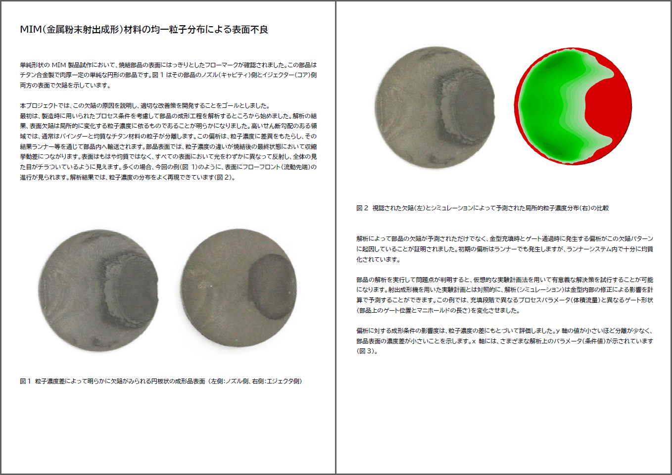 MIM（金属粉末射出成形）材料の均一粒子分布による表面不良