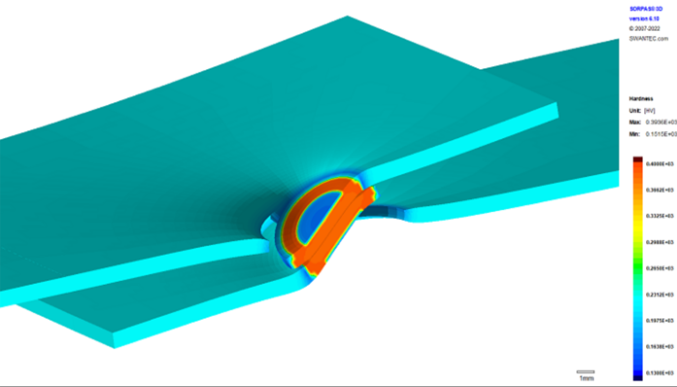 Fig.3枚板のスポット溶接の解析事例