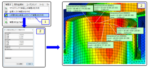 Interpolated points are created on a line on the surface of the shape connecting two points