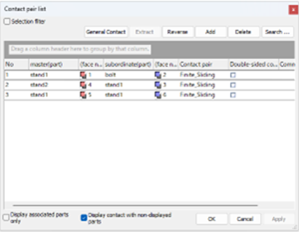 Possible to filter relevant contact conditions from selected parts