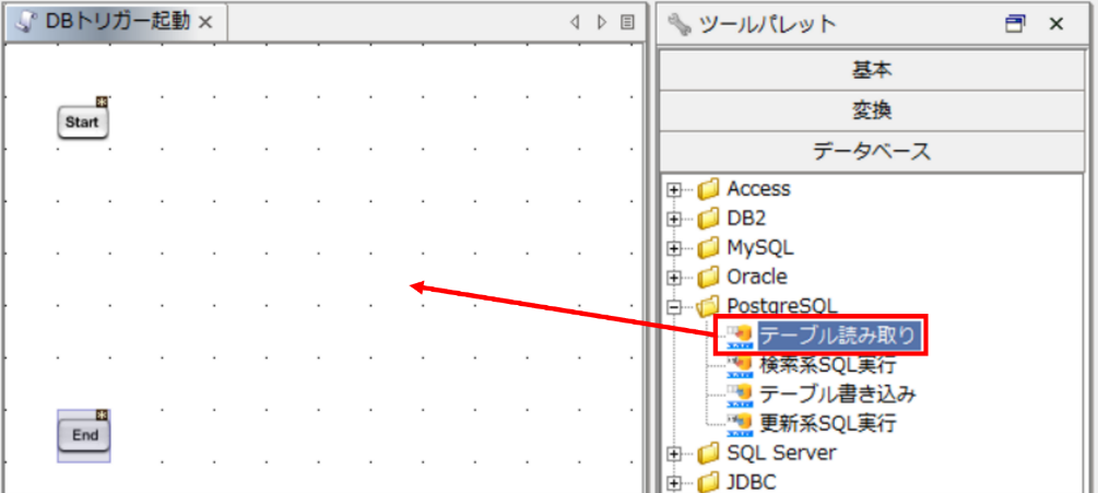 「データベース」-「PostgreSQL」-「テーブル読み取り」