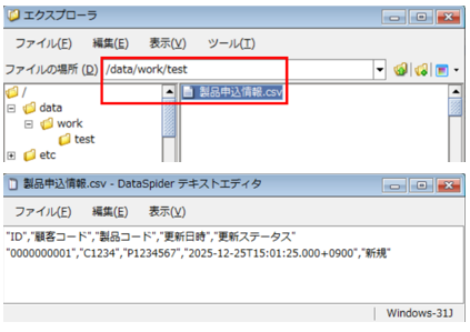 「/data/work/test/製品申込情報.csv」を確認