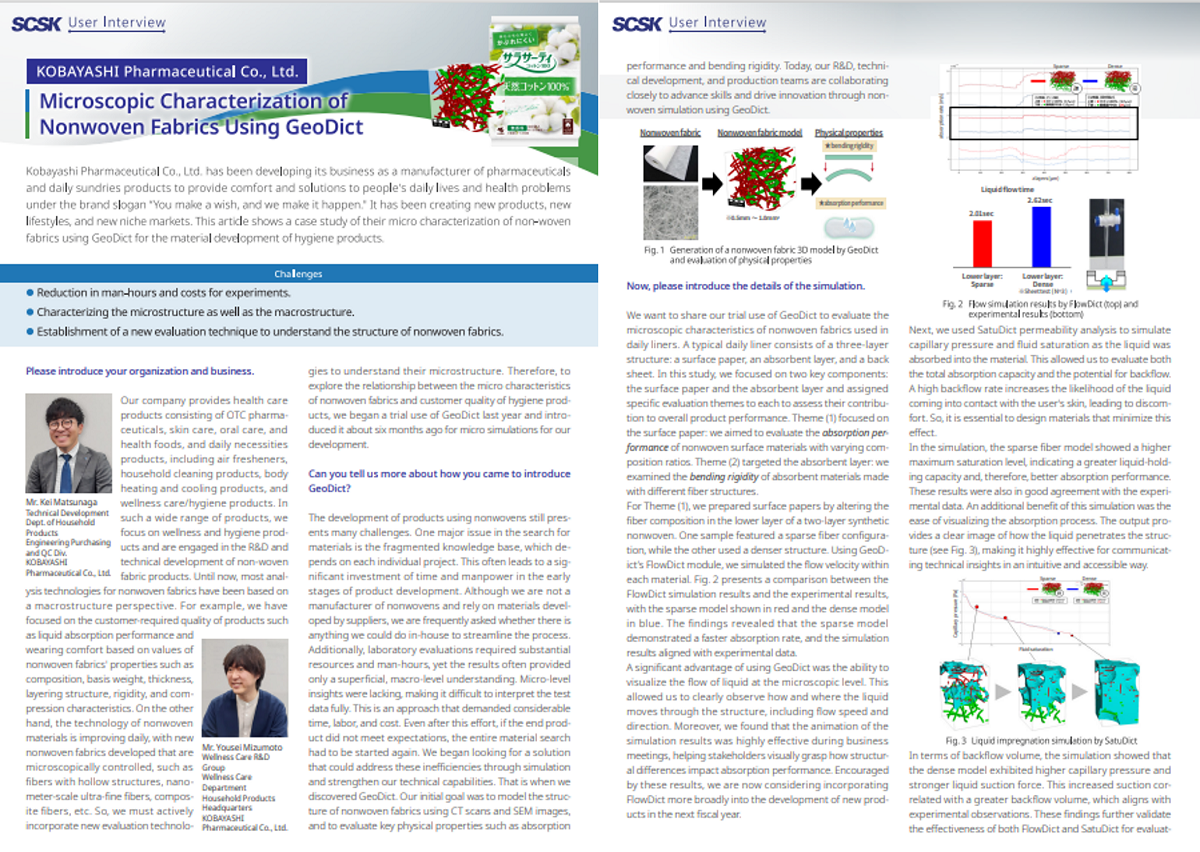 case KOBAYASHI Pharmaceutical Co., Ltd. 様 Microscopic Characterization of Nonwoven Fabrics Using GeoDict
