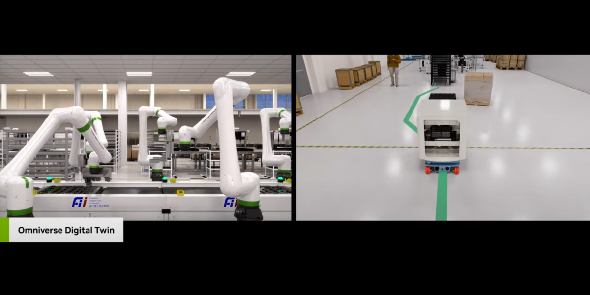 マニピュレータやAMRの開発の様子（出典：NVIDIA）